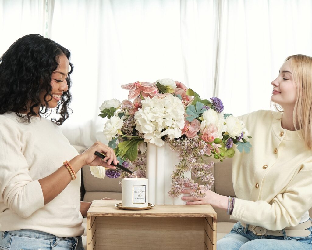 Floral arrangement, intentional living, scented candles, infused with intention
